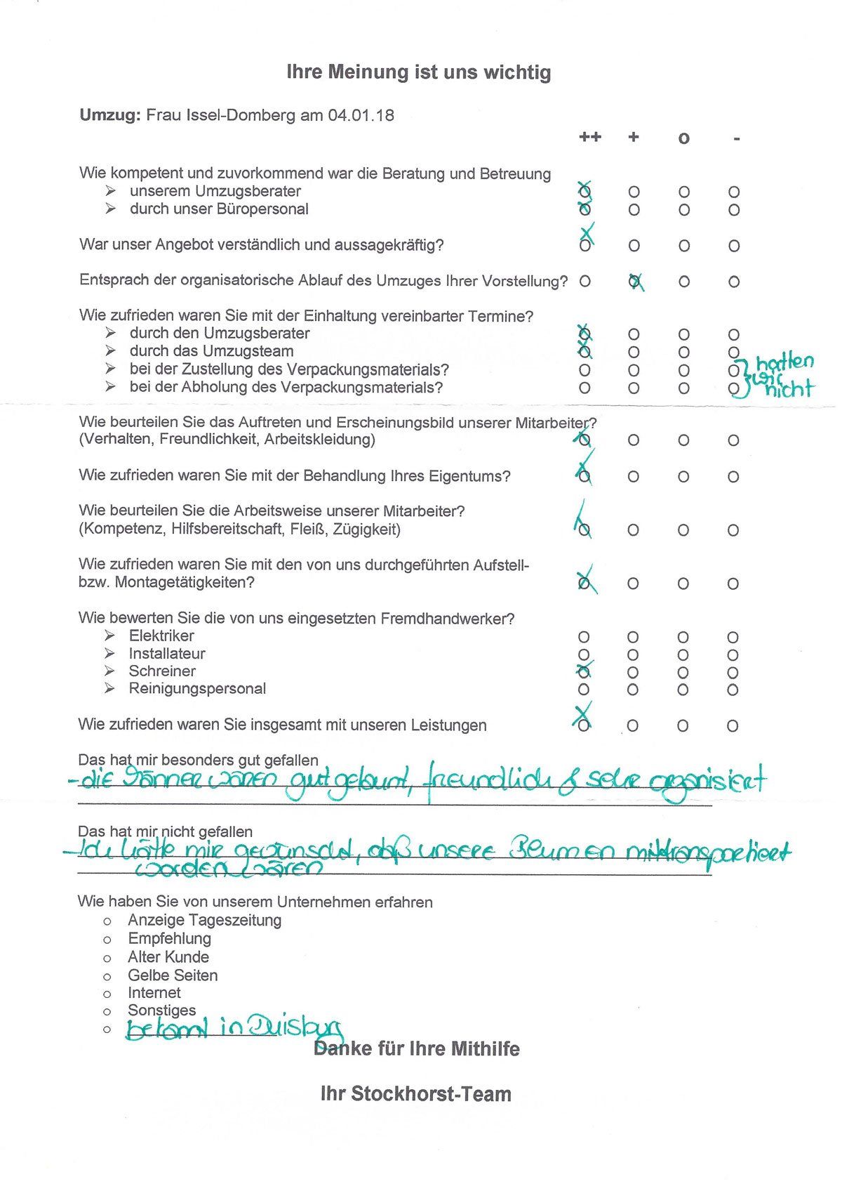 Umzugsbeurteilung Paul Stockhorst Umzüge