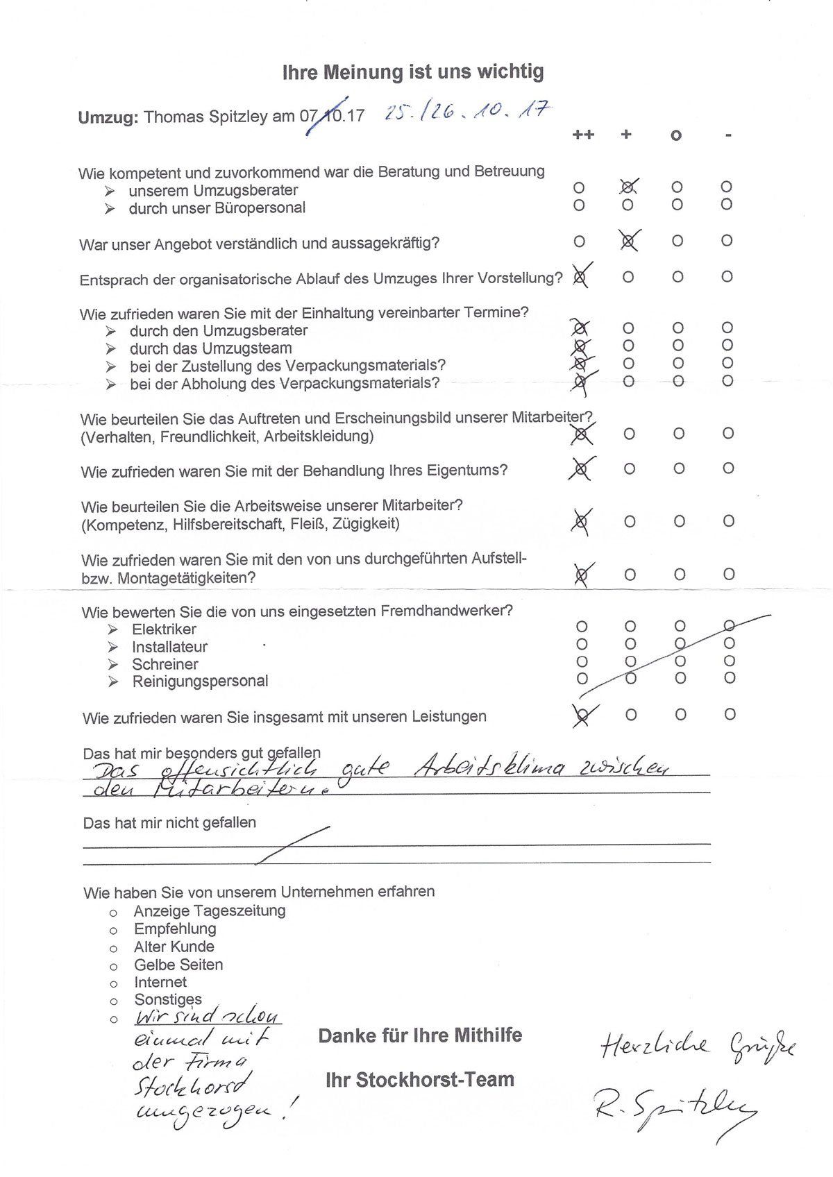 Umzugsbeurteilung Paul Stockhorst Umzüge