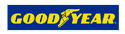 Logotipo de Goodyear con texto amarillo sobre fondo azul y un símbolo de rayo.