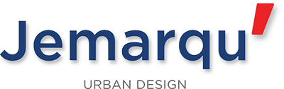Logo de Jemaru Urban Design en bleu et rouge sur fond blanc