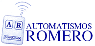 Un logotipo para ar automatismos romero con un control remoto