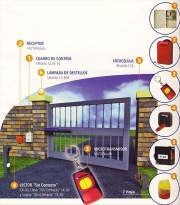 Diagrama de una puerta con un control remoto rojo.