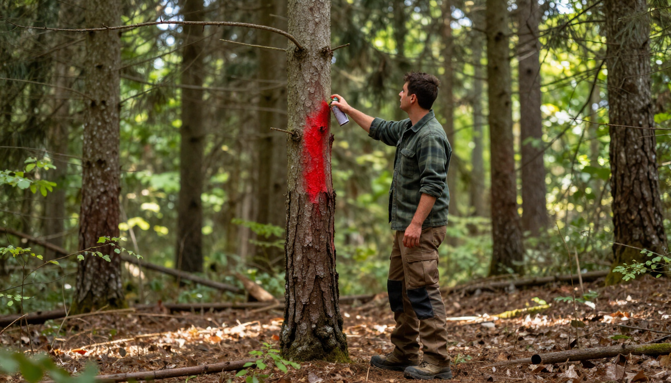 Dos personas vestidas de manera informal se dan la mano en un bosque soleado; una de ellas sostiene un portapapeles.