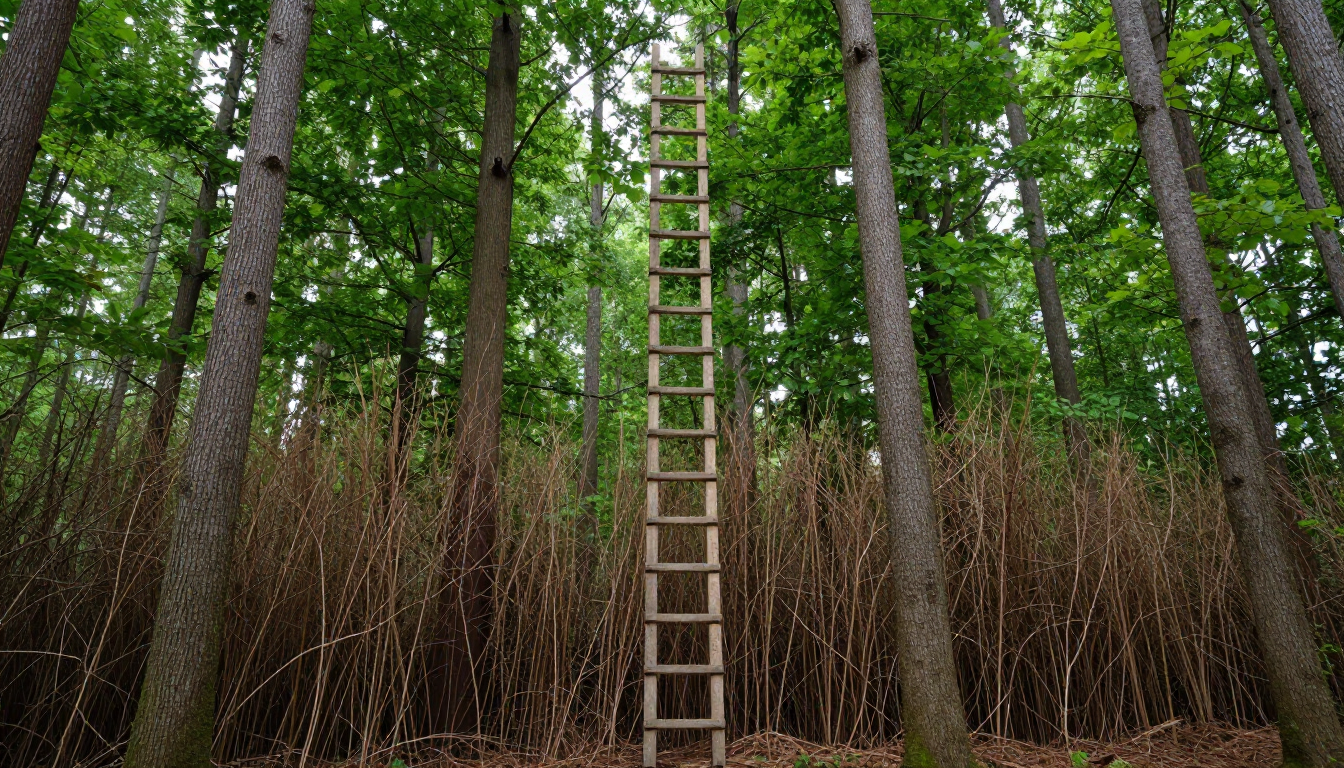Dos personas vestidas de manera informal se dan la mano en un bosque soleado; una de ellas sostiene un portapapeles.