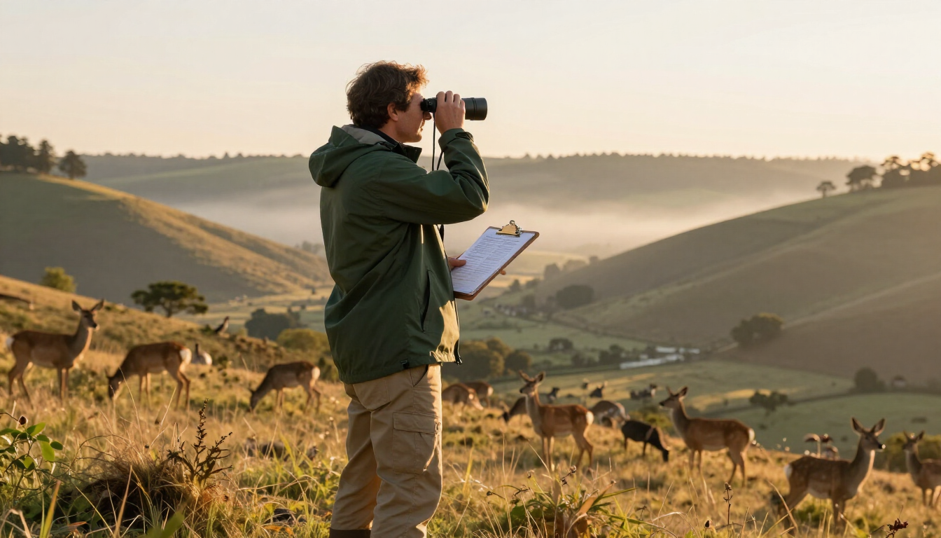 Dos personas vestidas de manera informal se dan la mano en un bosque soleado; una de ellas sostiene un portapapeles.