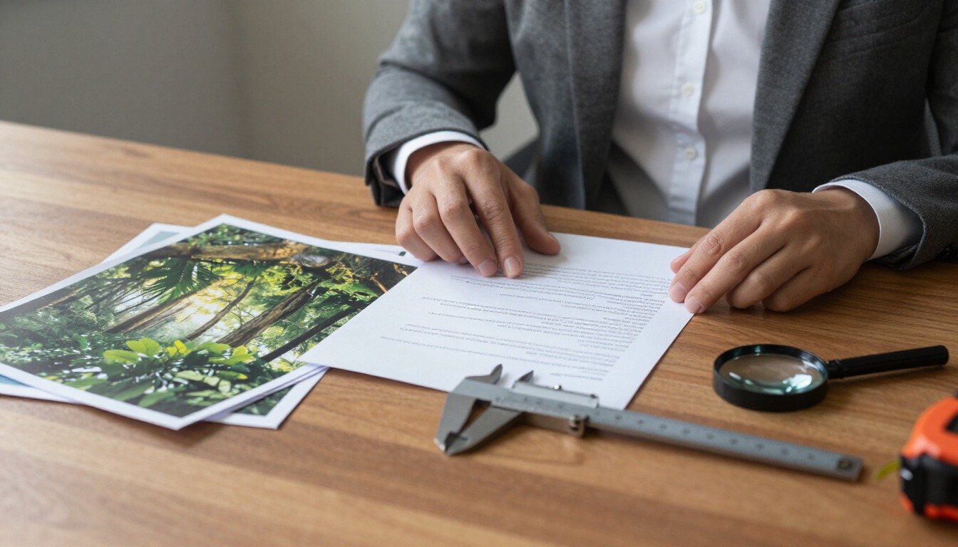 Dos personas vestidas de manera informal se dan la mano en un bosque soleado; una de ellas sostiene un portapapeles.