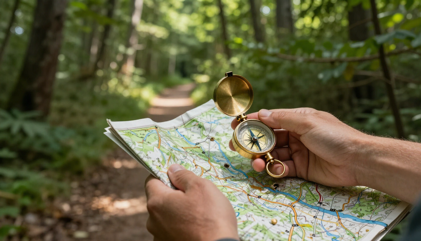 Dos personas vestidas de manera informal se dan la mano en un bosque soleado; una de ellas sostiene un portapapeles.