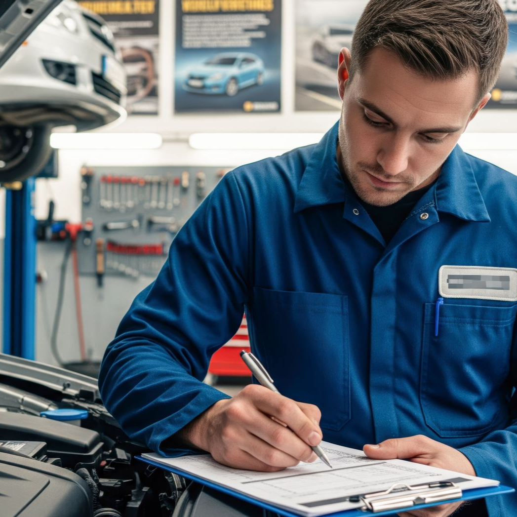 Mécanicien notant l'état d'une voiture