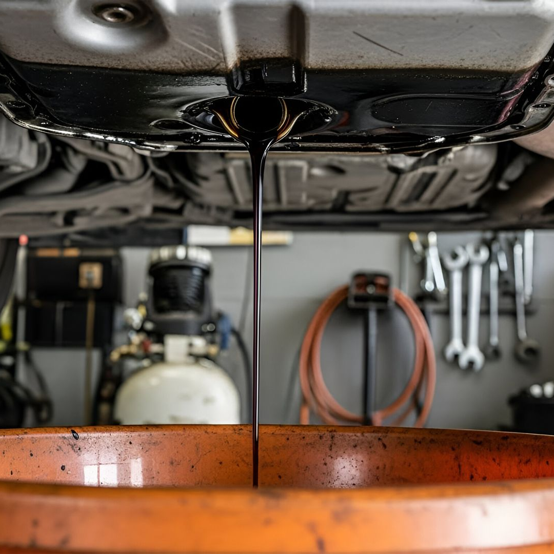 Huile vidangée sous une voiture