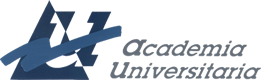 Un logotipo para la academia universitaria con un triángulo azul sobre un fondo blanco.