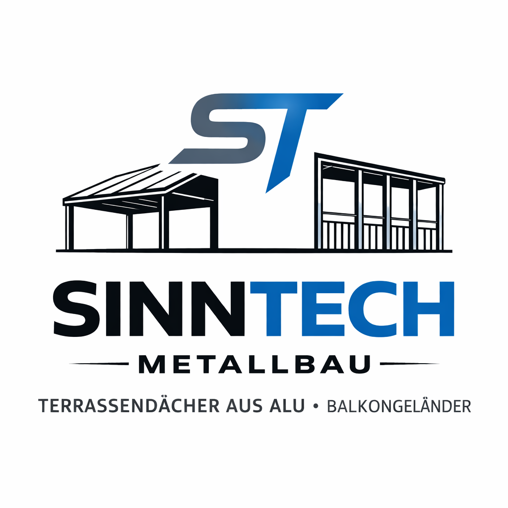 Logo von Sinntech, blauer Text mit horizontalem blauen Strich darüber.