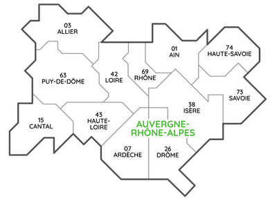 Carte stylisée de l'Auvergne-Rhône-Alpes