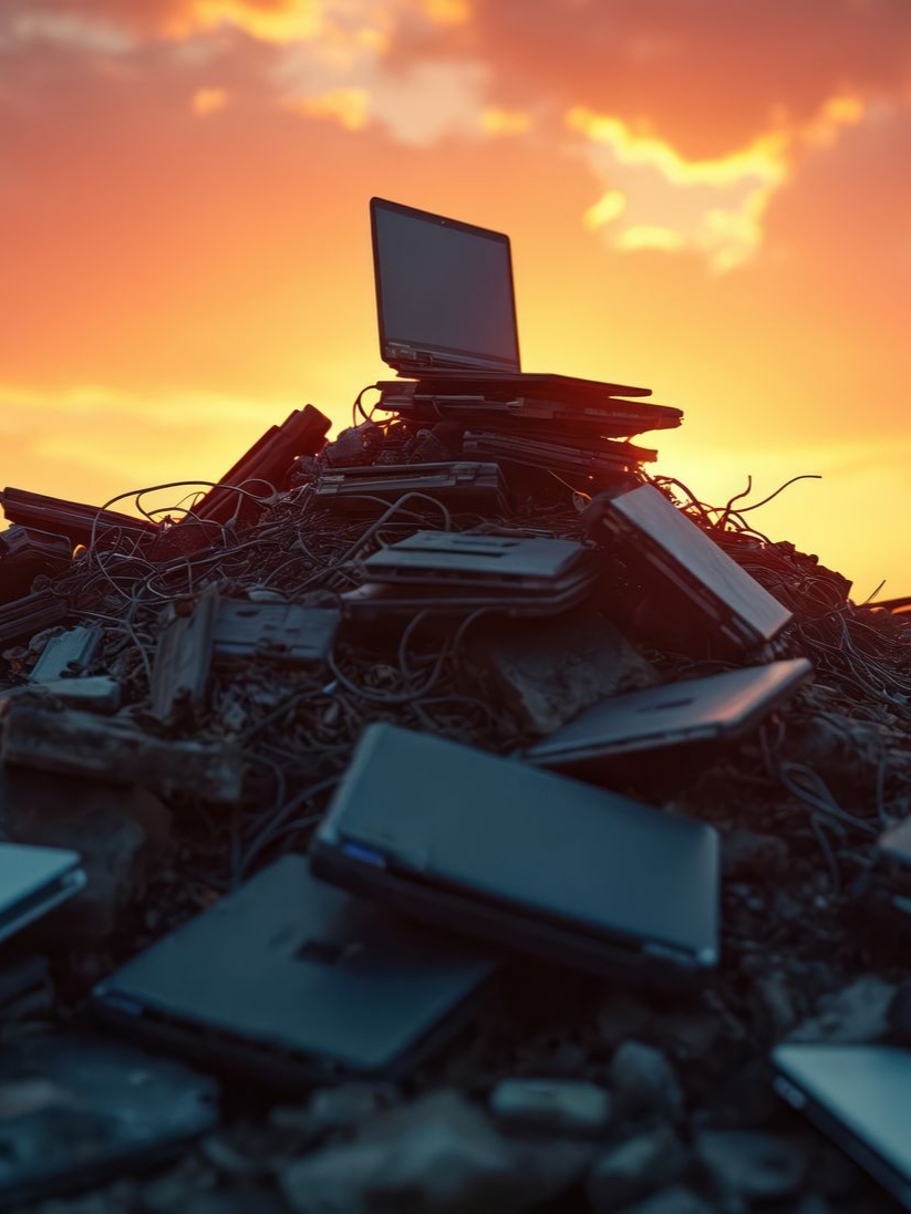 Un tas d'ordinateurs portables mis au rebut.