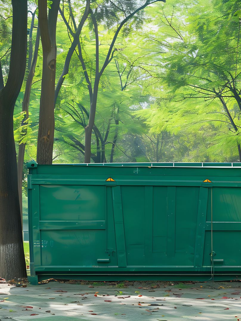 Conteneur à ordures dans un parc.