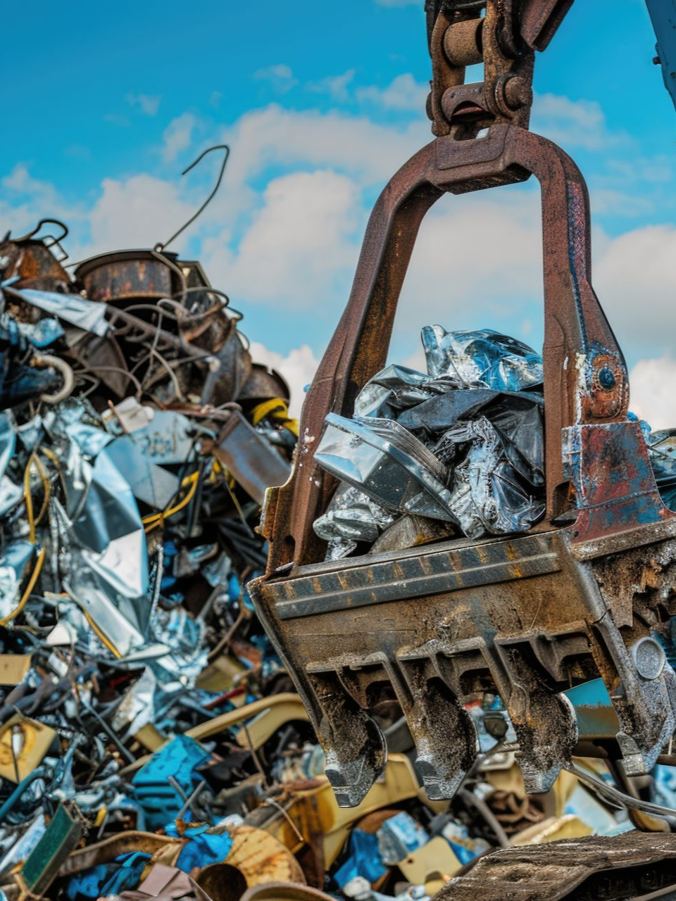 La griffe d'une excavatrice retenant de la ferraille.