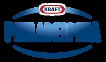 Un logotipo kraft azul y blanco sobre un fondo negro