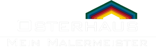 ein Logo für Osterhaus Mein Malermeister mit regenbogenfarbenem Dach