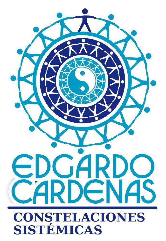 Logo of Edgardo Cardenas: blue circle with interconnected people, yin yang symbol, text 
