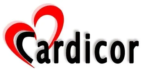 Logotipo com desenho de coração vermelho e preto e texto