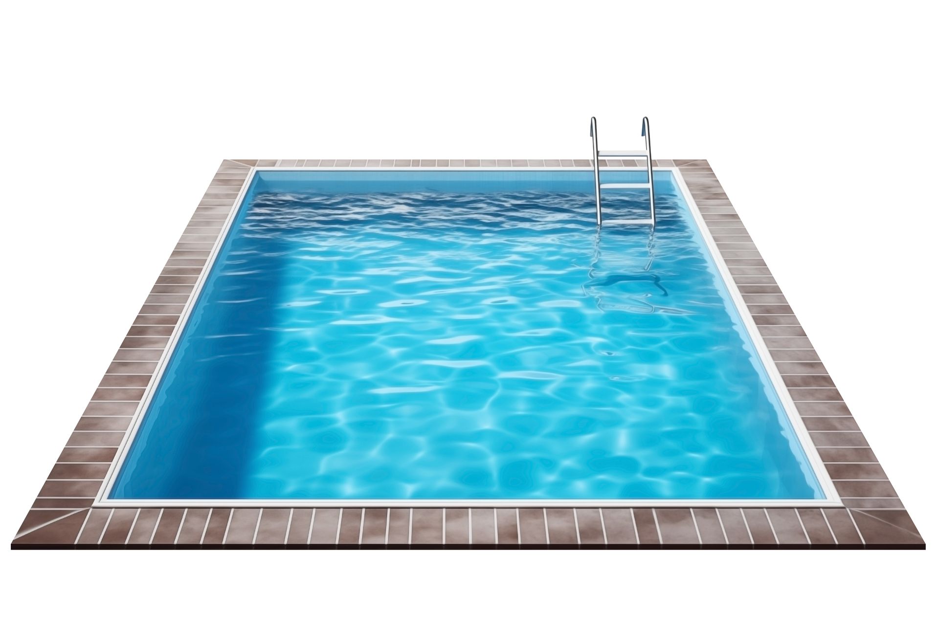 Une grande piscine avec une échelle sur fond blanc.