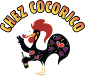 Le logo de chez cocorico montre un coq tenant une bouteille de vin