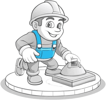 Eine Karikatur eines Bauarbeiters mit Schutzhelm