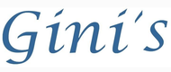 Logotipo azul cursiva de “Gini’s” sobre fondo blanco