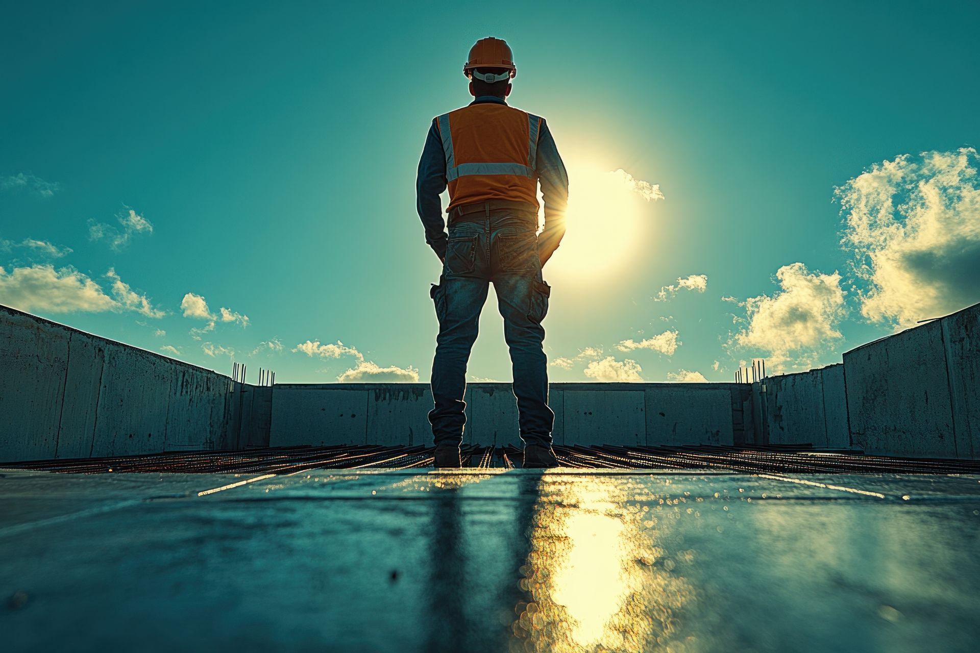 Homme de dos sur le toit d'un magasin