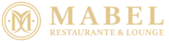 Logotipo de Mabel Restaurante & Lounge en color dorado sobre fondo claro, con un emblema de monograma circular.