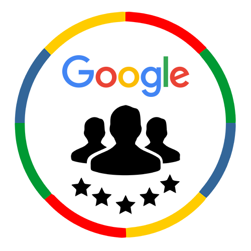 Logo Google avec des silhouettes et cinq étoiles à l'intérieur d'un anneau coloré.