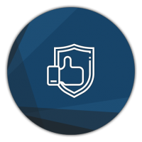 Symbole blanc du pouce levé à l'intérieur d'un bouclier sur fond bleu.