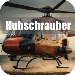 Ein Hubschrauber fliegt über ein Feld, auf dem die Worte „Hubschrauber“ stehen.