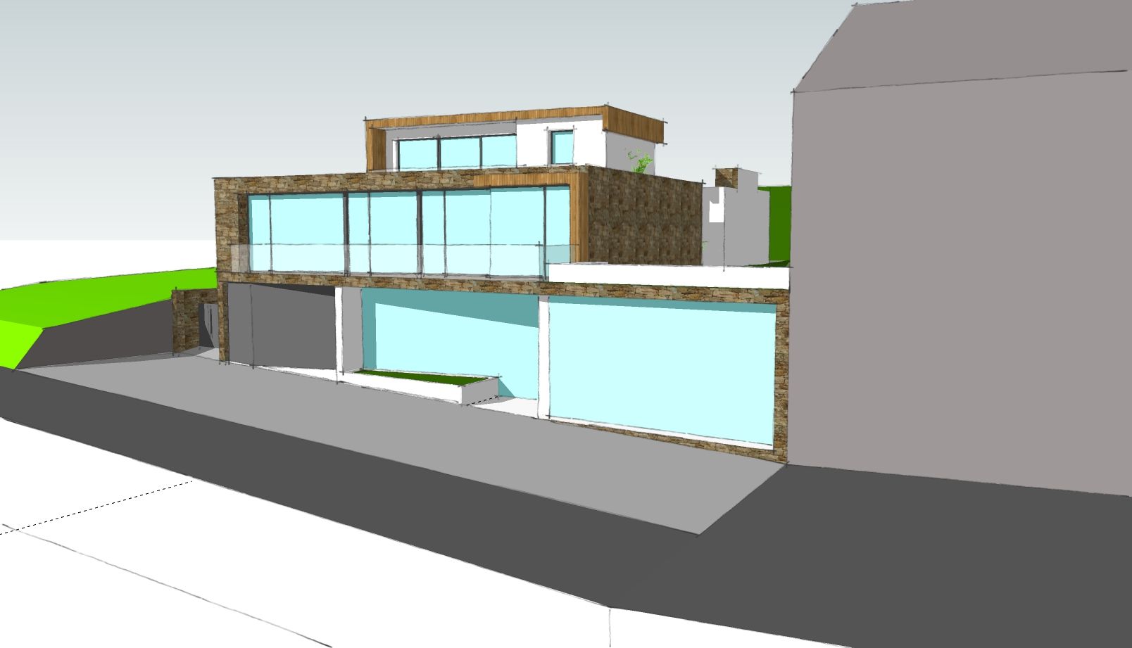 Un modelo 3D de una casa con muchas ventanas.