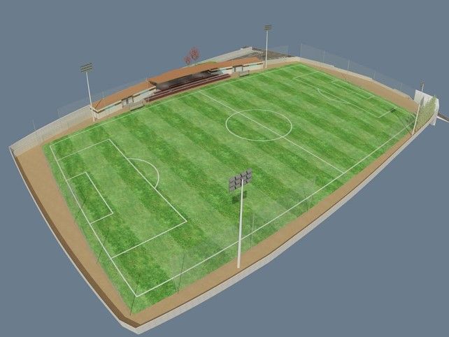 Una vista aérea de un campo de fútbol con un círculo en el medio.