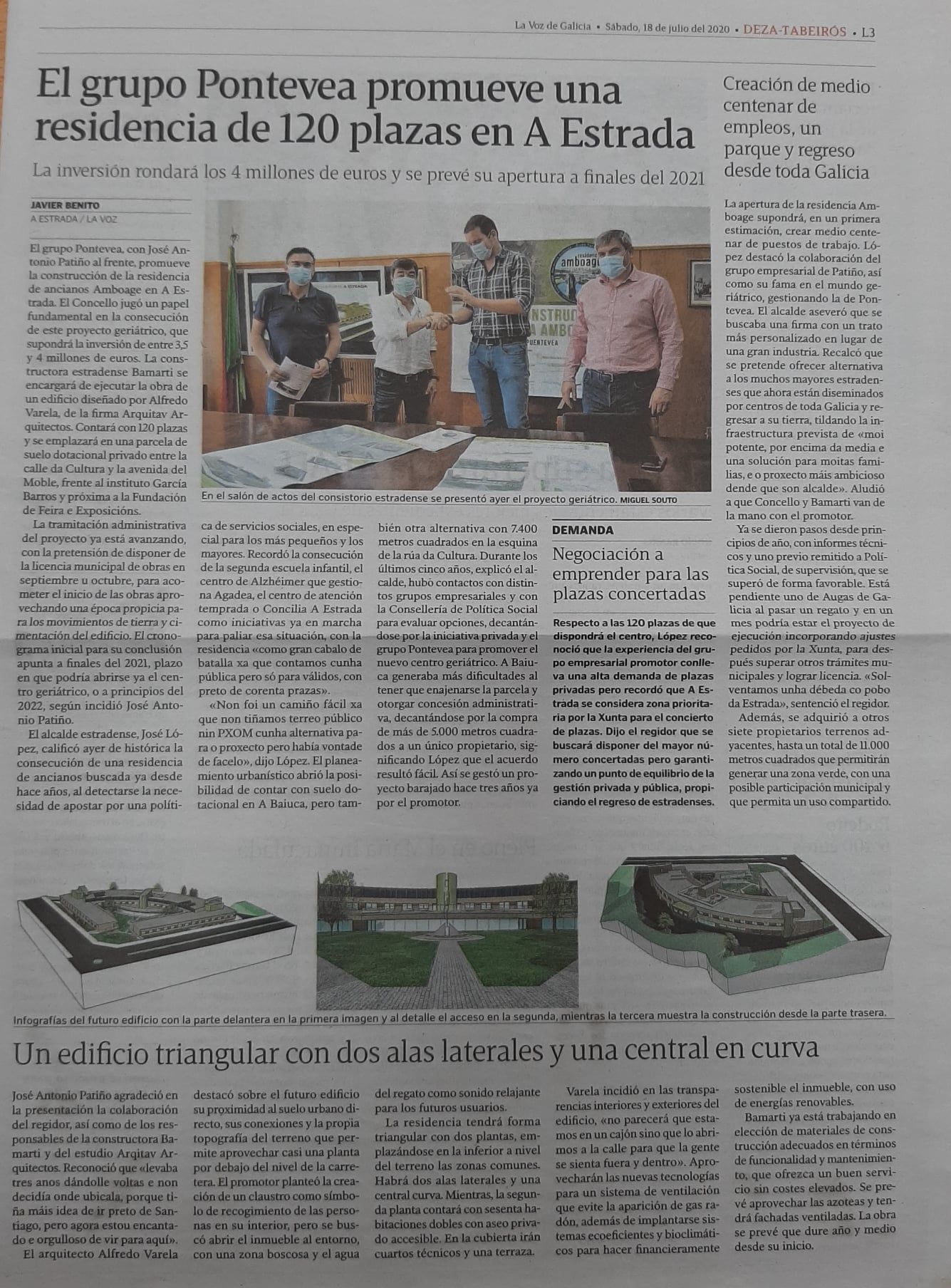 Un artículo de periódico sobre un grupo de personas de pie alrededor de una mesa.