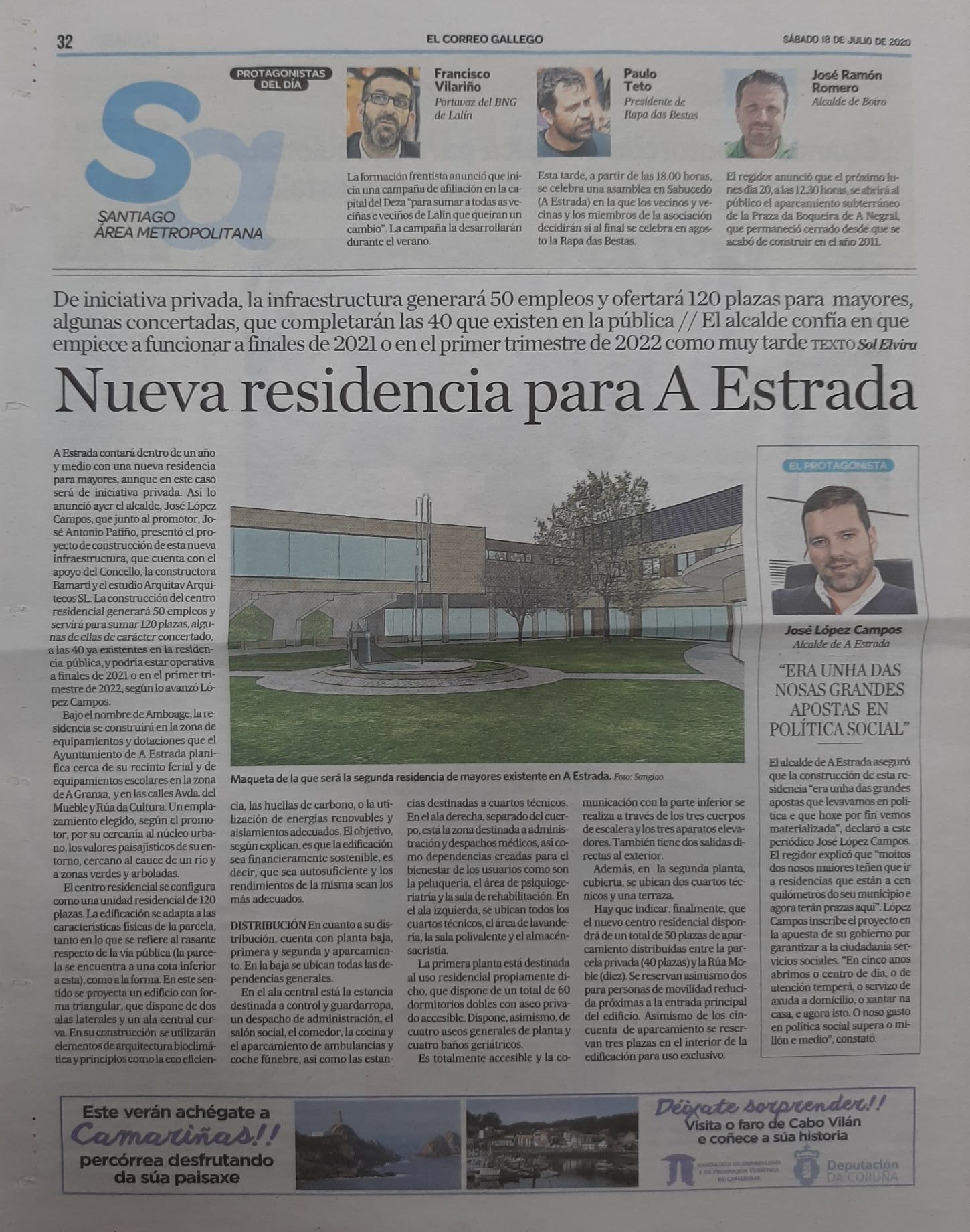 A newspaper article titled nueva residencia para a estrada