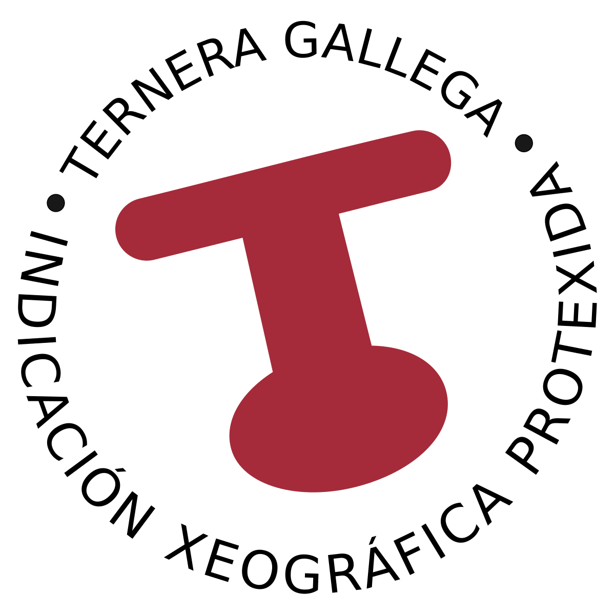 Una t roja en un círculo con las palabras ternera gallega