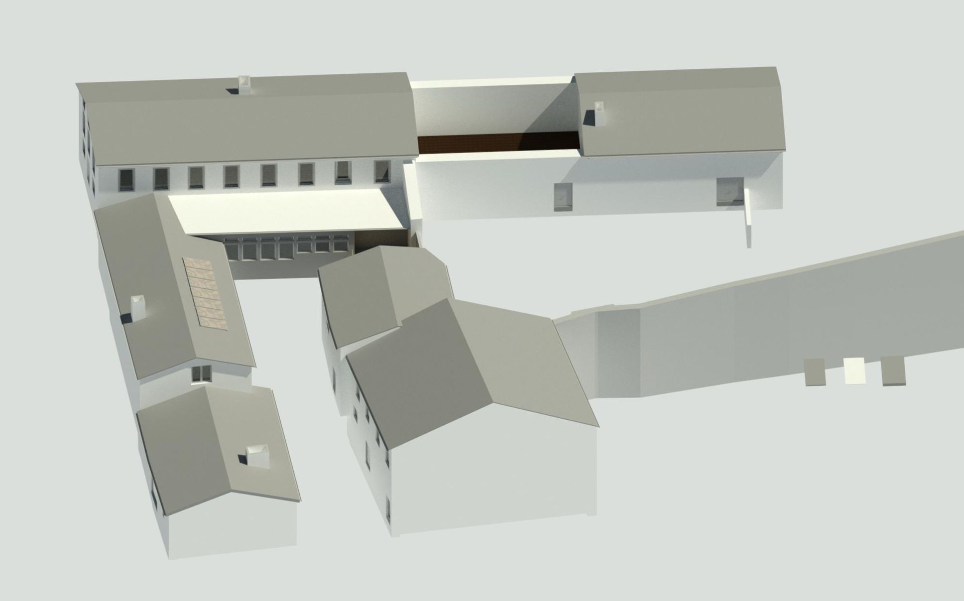 Un modelo 3D de un edificio con muchos edificios.