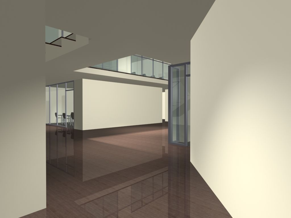 Una imagen generada por computadora de un pasillo en un edificio