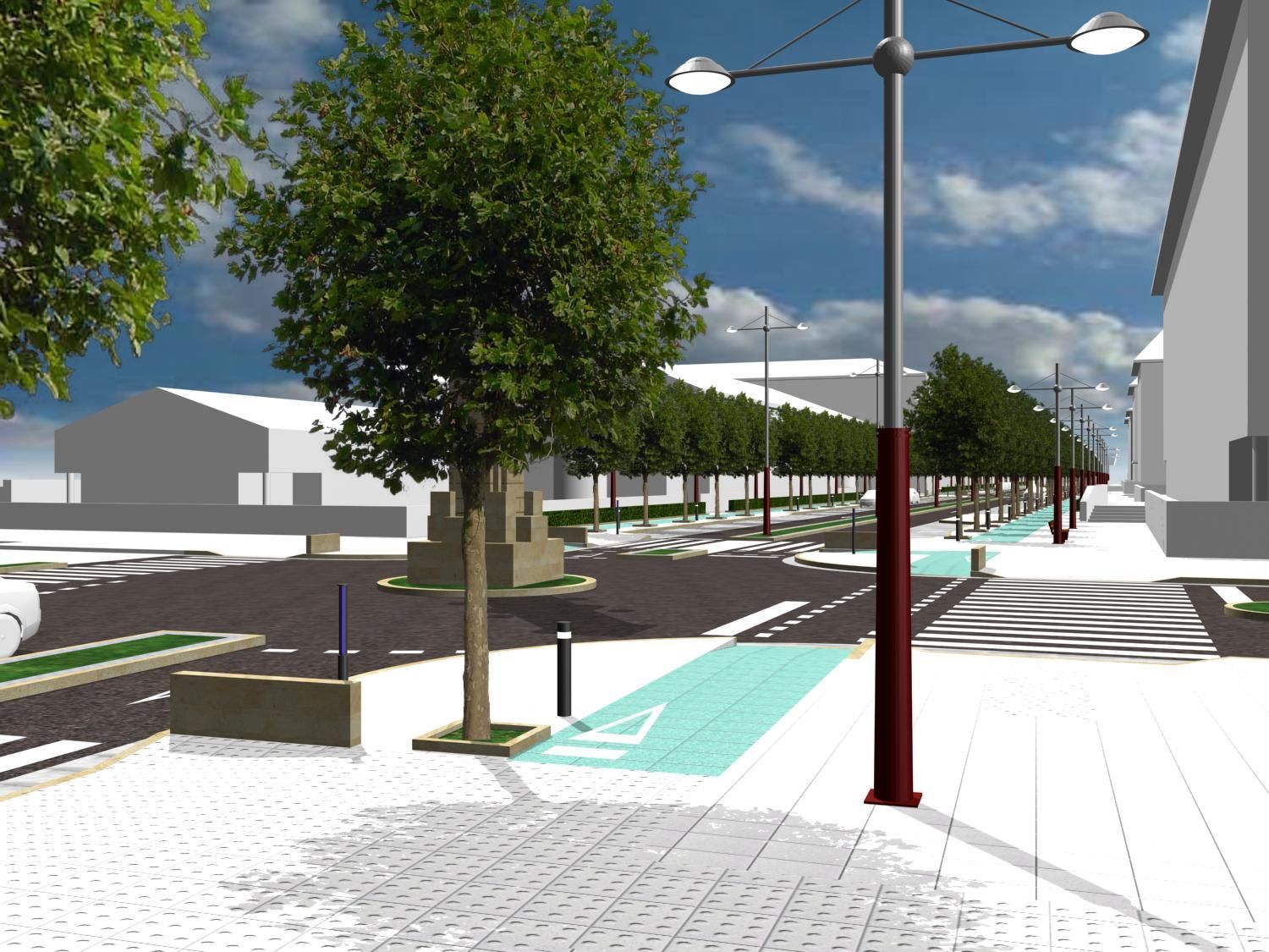 Impresión artística de una calle con un cartel para discapacitados en la acera.