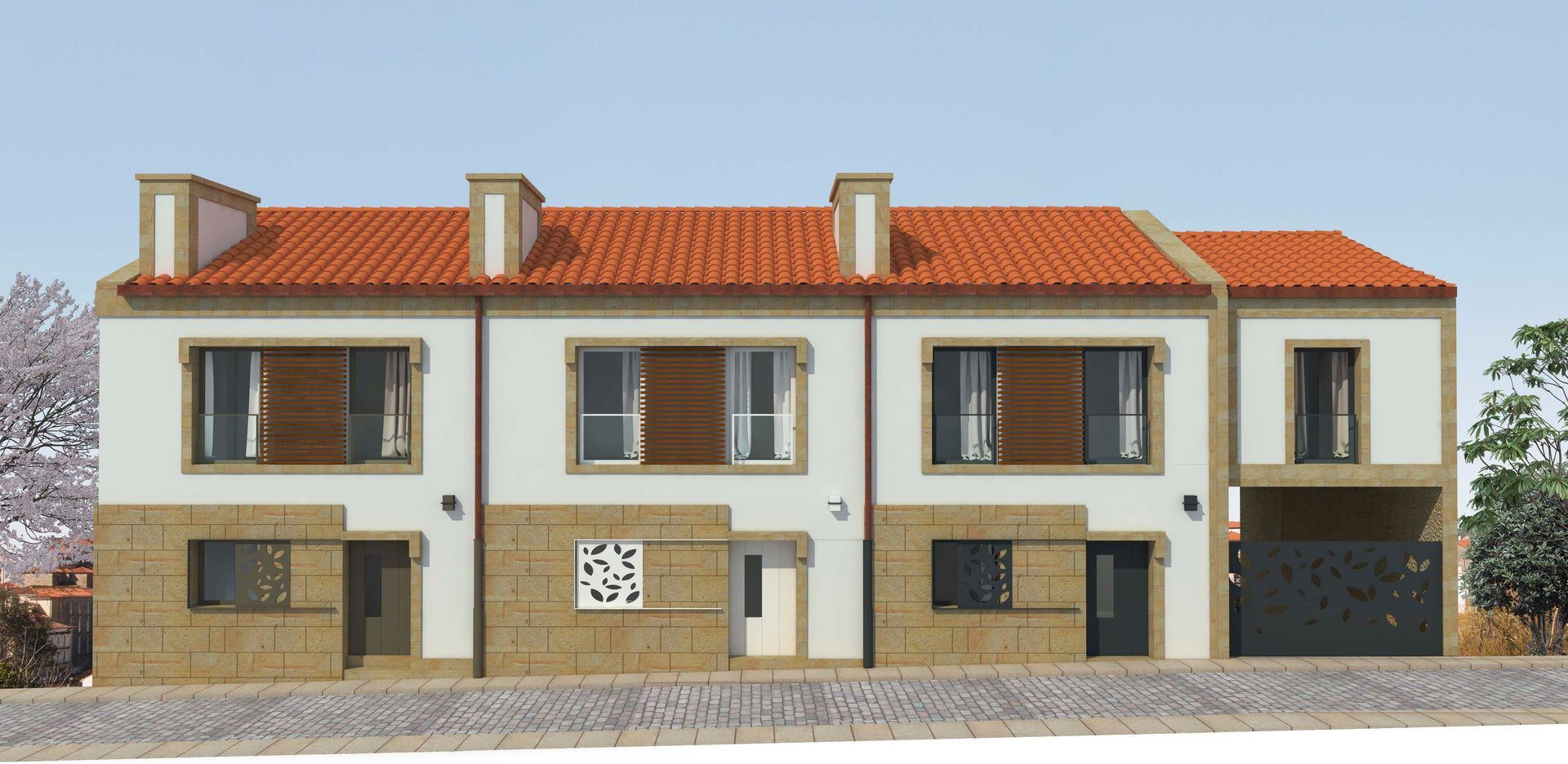 Una representación de una casa con techo de tejas rojas.