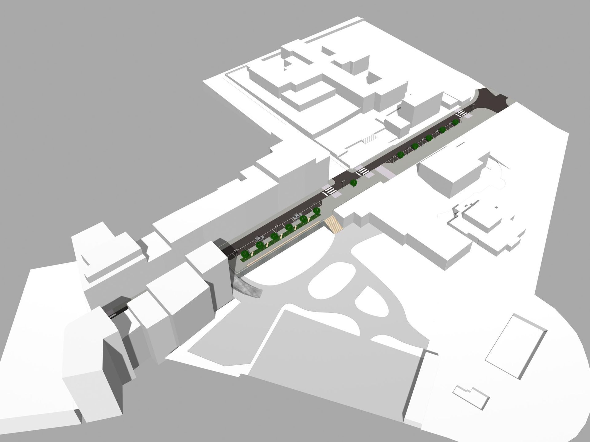 Un modelo 3D de una ciudad con muchos edificios.