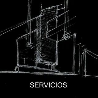 Un dibujo en blanco y negro de un edificio con la palabra servicios debajo.