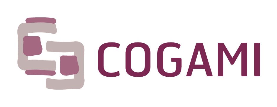 Un logotipo para una empresa llamada cogami con un fondo blanco.