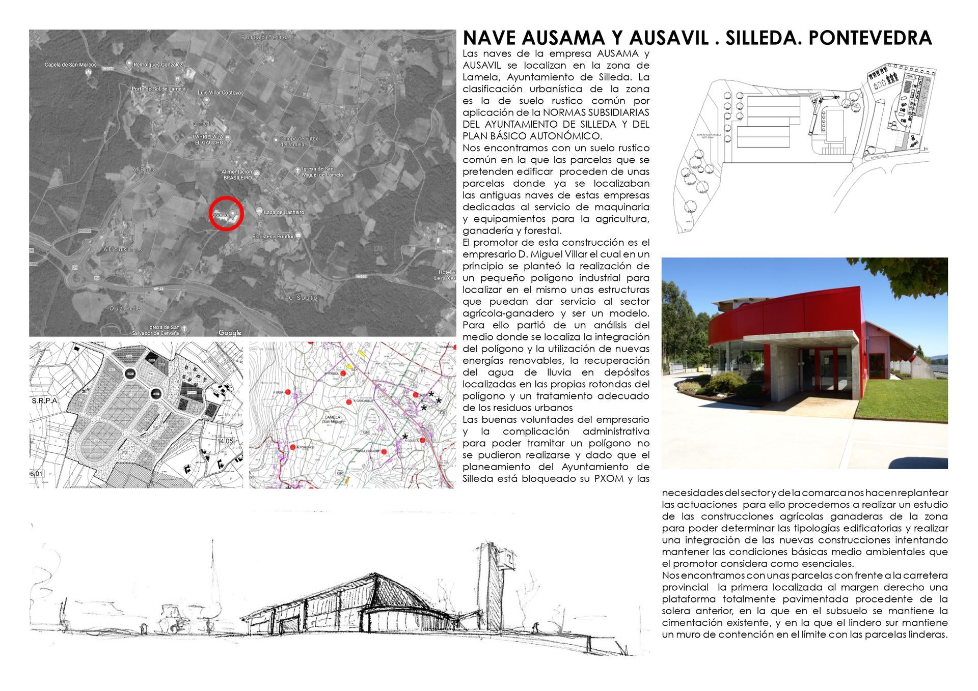 Un dibujo de un edificio con techo rojo.