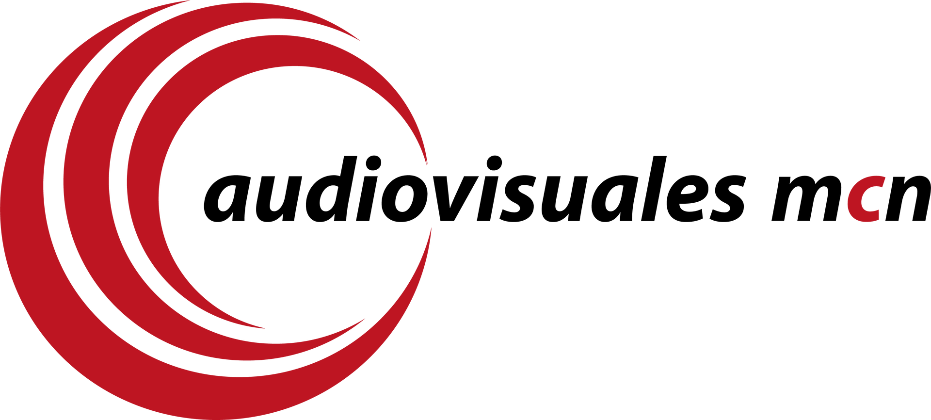 Un logotipo rojo y blanco para una empresa llamada audiovisuales mcn