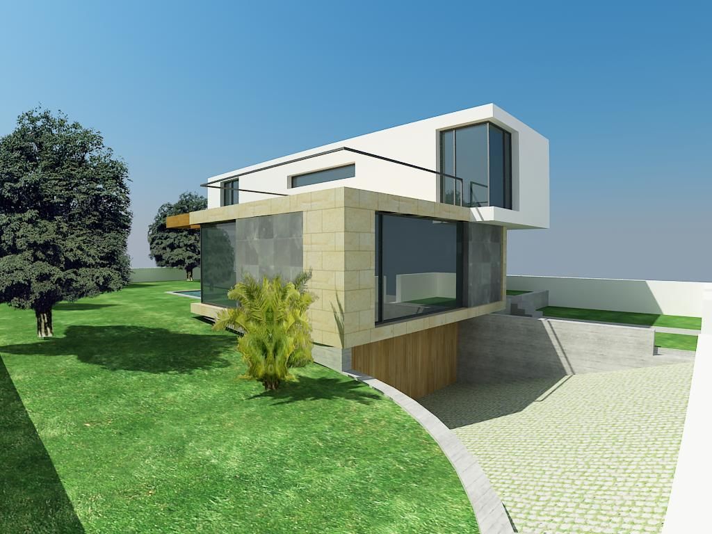 Impresión artística de una casa moderna en una ladera.