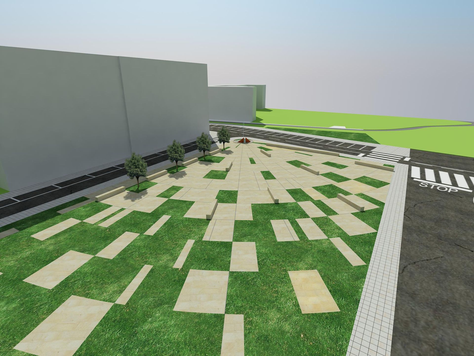 Una imagen generada por computadora de una calle con un paso de cebra.