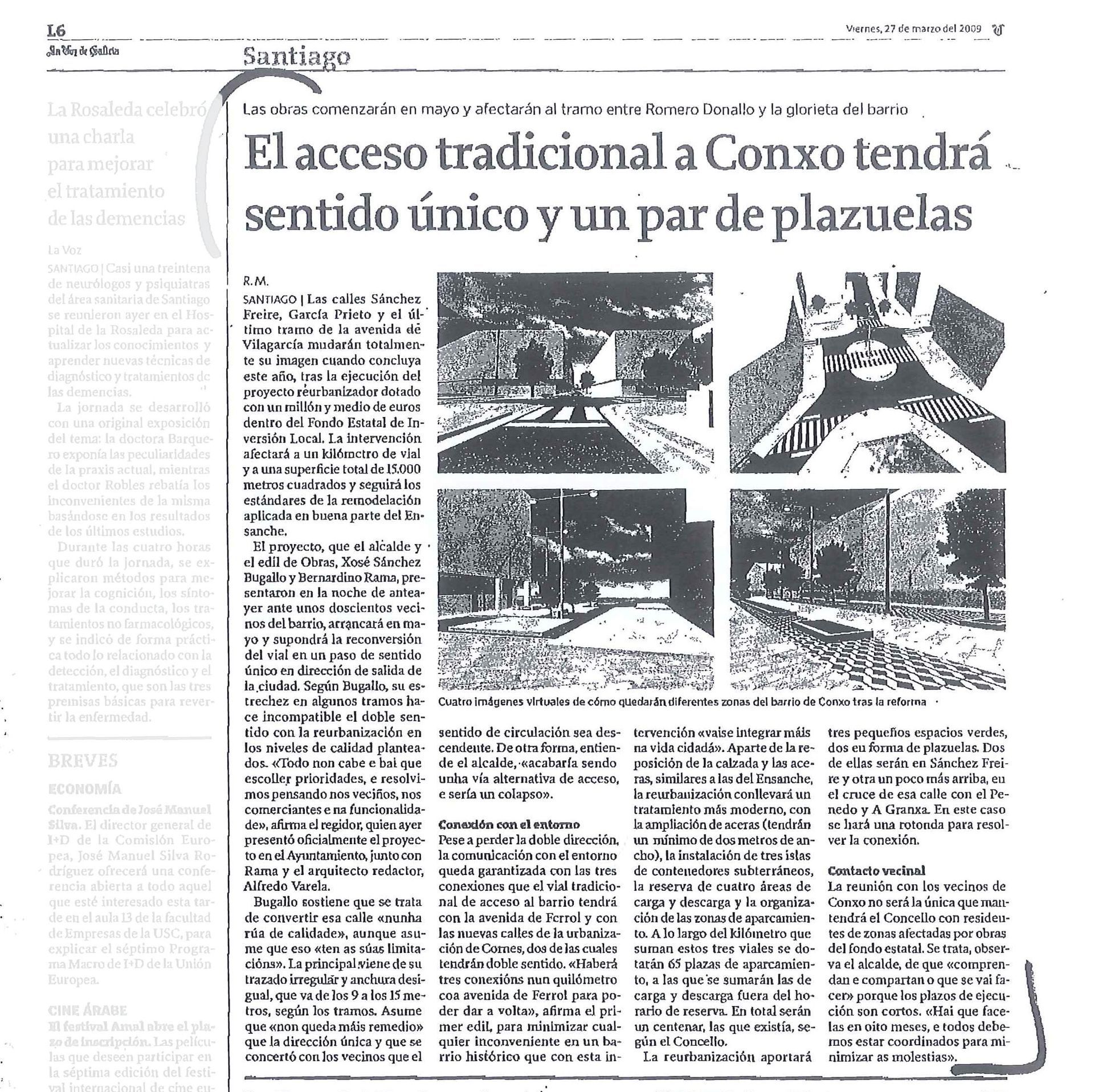 A newspaper article titled el acceso tradicional a conxo tendra sentido unico y un par de plazuelas