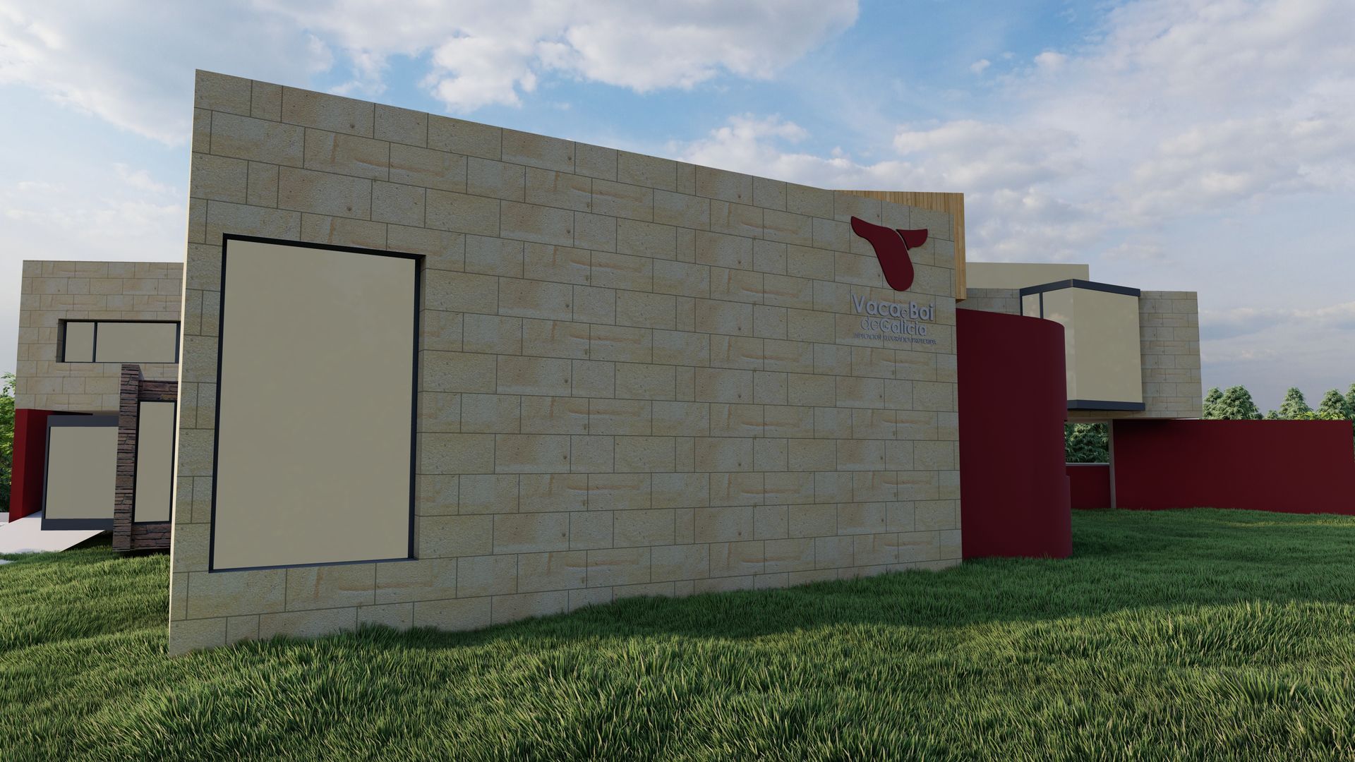 Una representación de una casa con un toro al costado.